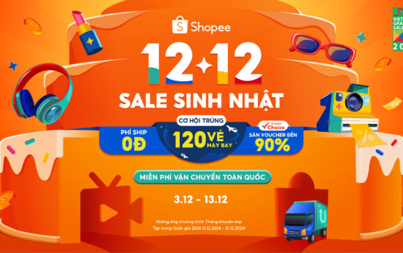 Shopee 12.12 Sale Sinh Nhật với free ship, live stream và giảm giá